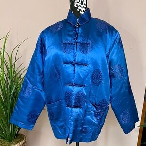 PLANTS Silk Brocade Quilted Asian Inspired Jacket